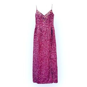 Vintage Mauvy-Pink Sequin Gown with Floral Detail on Bodice.